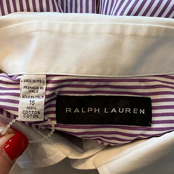 Ralph Lauren black label Extended Cuff Cotton Shirt Purple Stripe 33647 - Picture 12 of 14